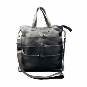 Latico Black Leather Tote Crossbody Bag Multi-Zip Pockets Large Shoulder